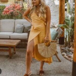 Saltwater Luxe Halsey Floral Embroidered Wrap Midi Dress Medium